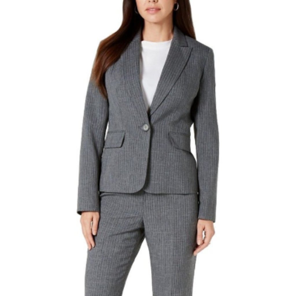 Loft Petite Blazer Women's Pant Suit Petite 2 Button Stripe Color Grey.